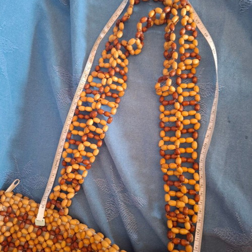 Handmade shoulder bag with natural wooden beads, used