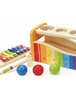 Hape interactive wooden bench with xylophone, hammer & balls for 12+ months