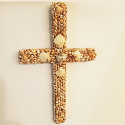 Handmade cross covered with shells new