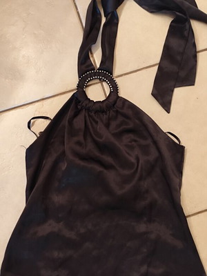 Benissimo Satin Halter Top black with rhinestones, like new