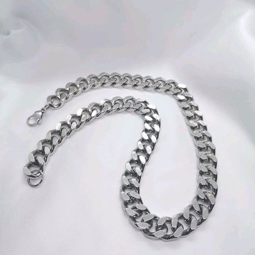 Stainless Steel Curb Chain Necklace 50 cm new, silver
