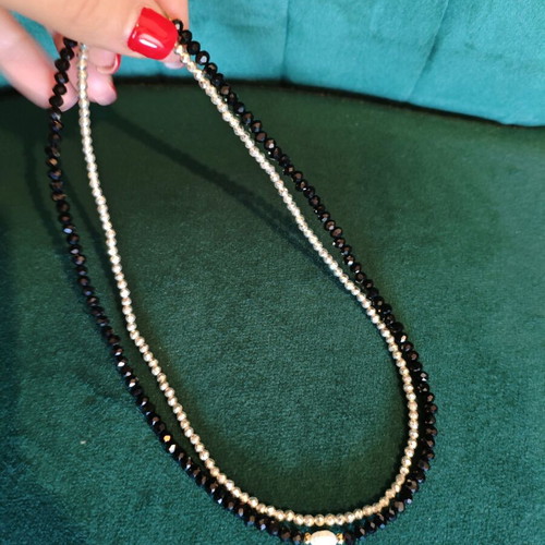 Set of 2 Handmade Necklaces with Black Spinel and Silver Hematite New