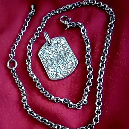 D&G Dolce & Gabbana 925 Silver Iced Dog Tag Pendant like new with gift chain