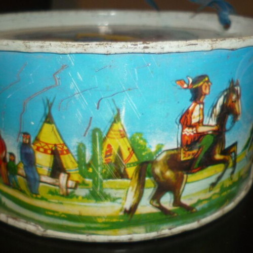 Tin Lithograph Children's Drum 60s used, Greek festive
