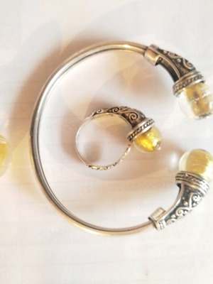 925 Silver Jewelry Set like new with glass beads and gold leaf accents