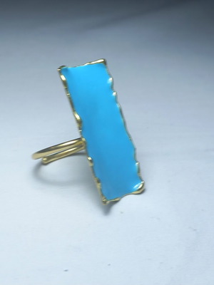 Gold-plated handmade ring with turquoise enamel and adjustable size