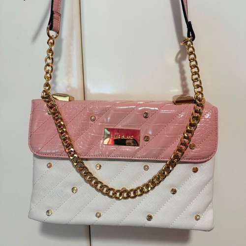 River Island bag like new, pink and white with pearls and gold details
