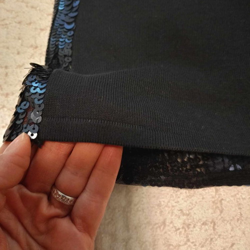 Laurel top new with knitted blue back and blue sequin front