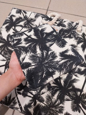 Beach bag with wallet Ankor black palm trees 53x16x40 cm