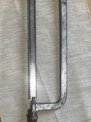 Vintage heavy-duty hacksaw used, 31 cm with wooden handle