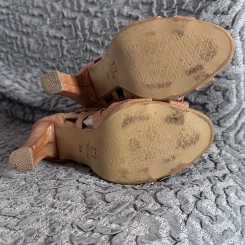 Leather lace-up heels Artisan used, beige, size 36, cut-out design
