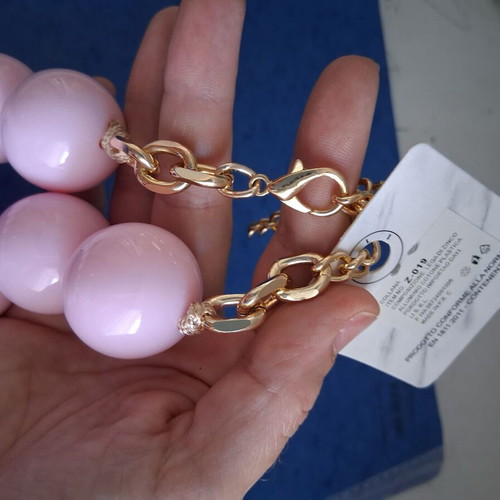 Statement necklace with large pink plastic beads and gold details new