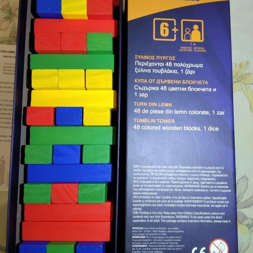 Tumblin' Tower game new, 48 colorful wooden pieces