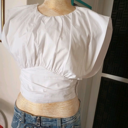 ZARA women's blouse new, size S, white cotton poplin
