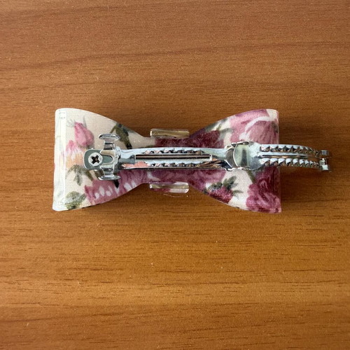 Hair bow barrette with metal French clip, floral print