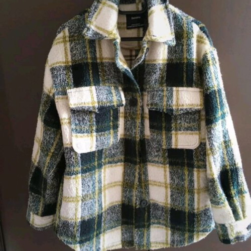 Bershka checked jacket like new, white and multicolor, size S