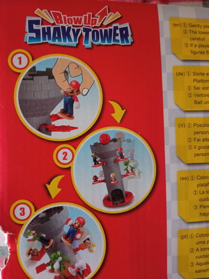 Super Mario figures used, set with Blow Up Shaky Tower and more