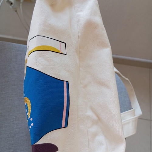 Canvas tote bag with zipper, shoulder bag, white with glitter illustration