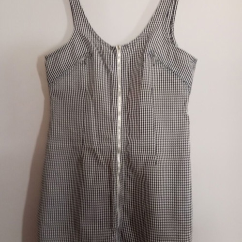 Women's dress with front zipper, white and gray