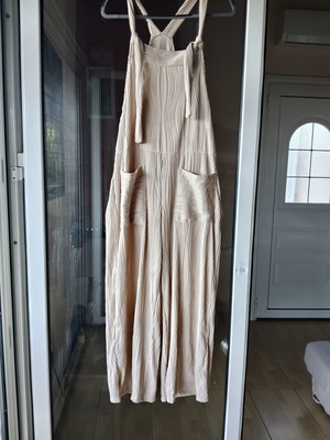Boho salopette lycra with embossed stripes, new, beige, size L