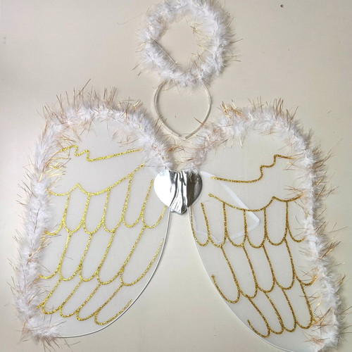 Angel Set with Halo Headband and Large White Wings with Gold Details 49cm