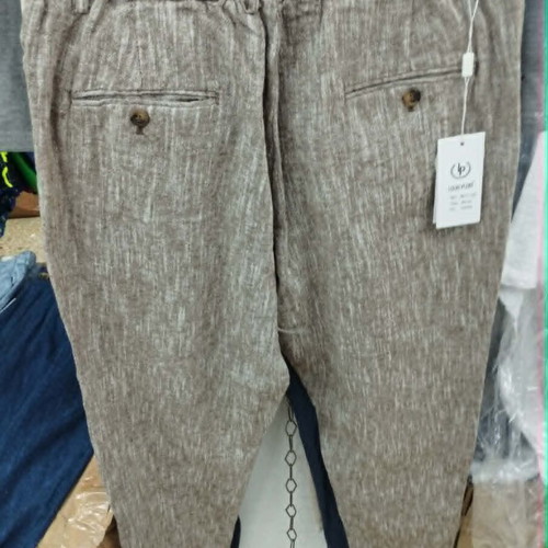 Men's Linen Pants NS-7778 Brown Modern with Drawstrings