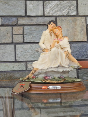 Vintage porcelain statues with wooden base new, made in Germany