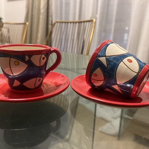 Pair of Handmade Ceramic Large Greek Coffee Cups new