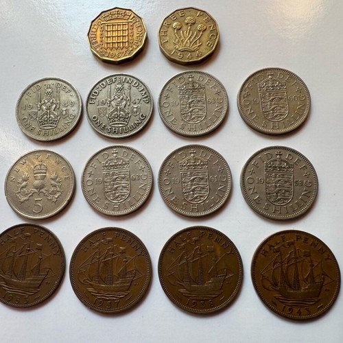 England coins used, pack of 14 from 1938