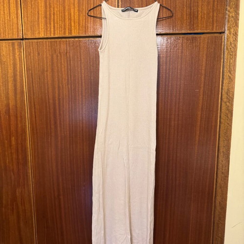 Rib winter dress used, beige color, slim fit