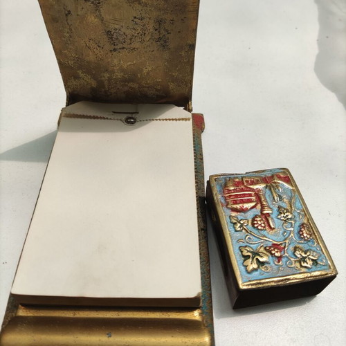 Bronze Notebook and Matchbox Holder set painted, like new