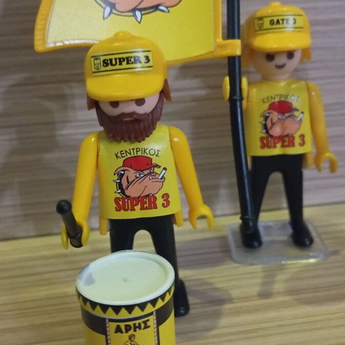 Playmobil Aris Football Fans Figures like new with Flag and Drum