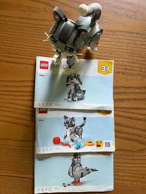 Lego Creator 3 in 1 used with 3 builds: cat, dog, pigeon