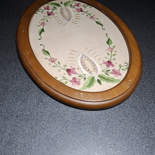 Handmade Serving Tray with Embroidery and Wooden Frame used