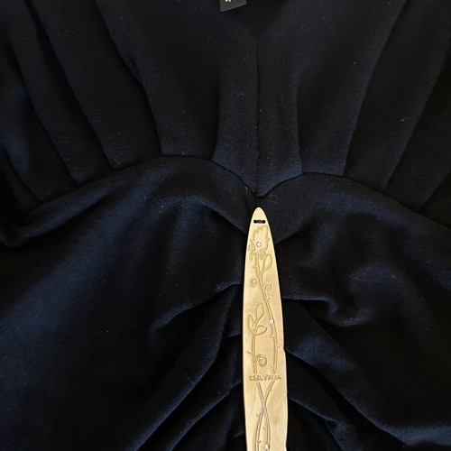 Celyn b. black viscose dress with long sleeves and gold detail