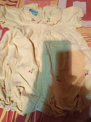 Baby romper with embroidered cherries used, size 74, 100% cotton