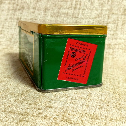 Auermetal litho tin box used lighter flints vintage metal