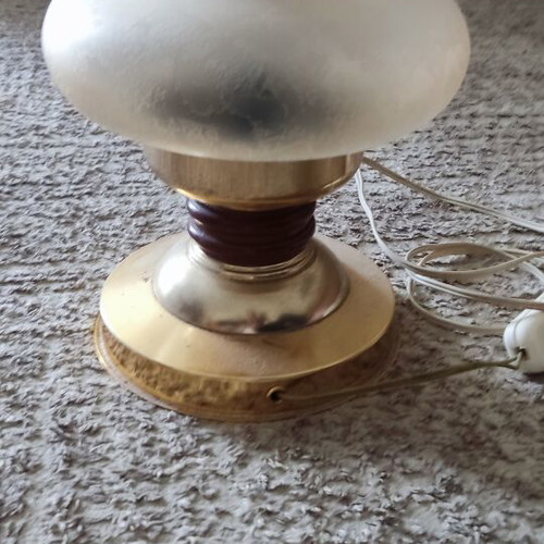 Vintage table lamp with frosted glass and brass base, used, set of 2