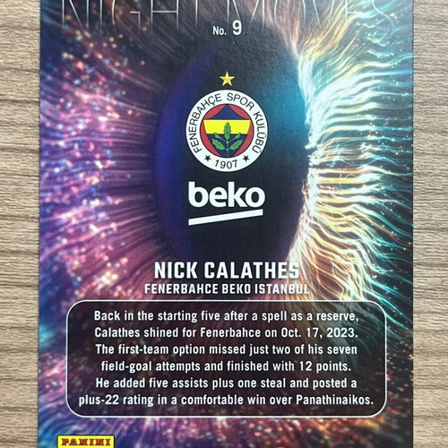 2023-24 Panini Donruss Euroleague Basketball Night Moves SSP Nick Calathes card like new