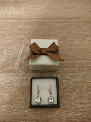 Rose Silver 925 Earrings with White Zircon Crystals New