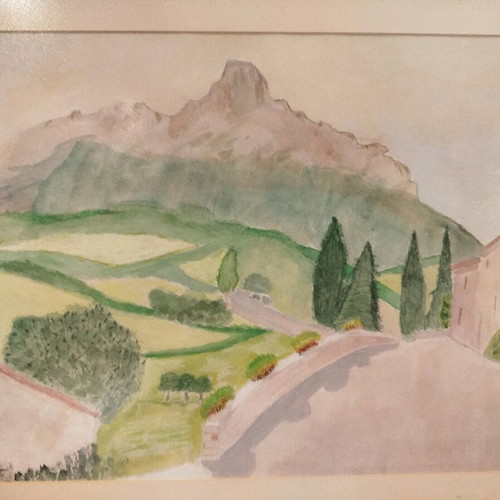 Watercolor in frame with glass like new, handmade 48x36.5cm