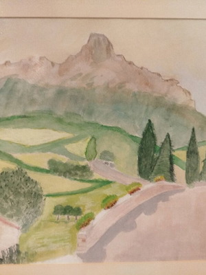 Watercolor in frame with glass like new, handmade 48x36.5cm
