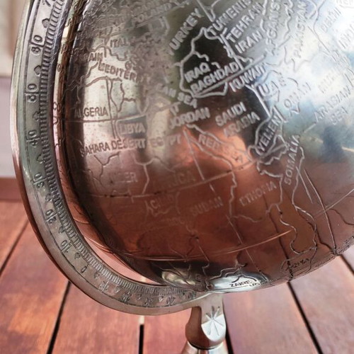 Decorative metal globe with wooden base like new