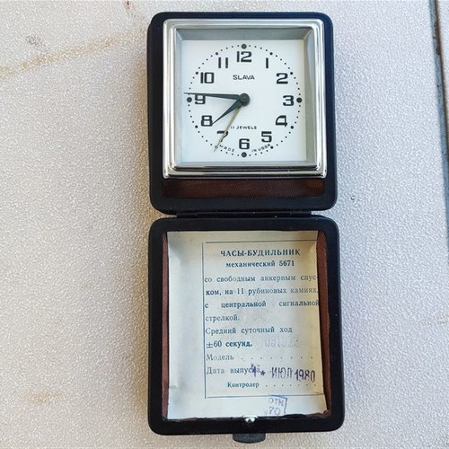 Vintage 3 Slava & Marathon USSR alarm clocks new with case