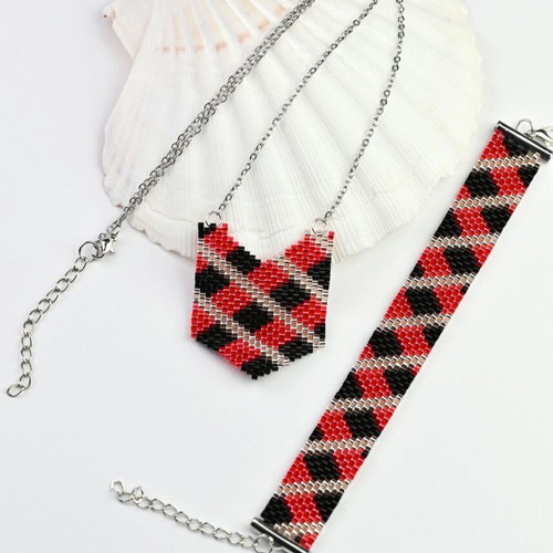 Bracelet and necklace set custom made in black and red