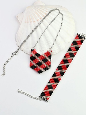 Bracelet and necklace set custom made in black and red