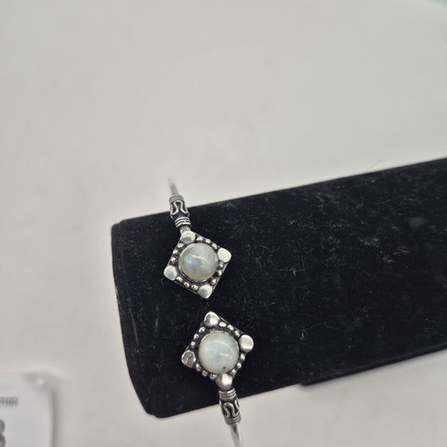 Silver Plated Moonstone Bangle Bracelet adjustable