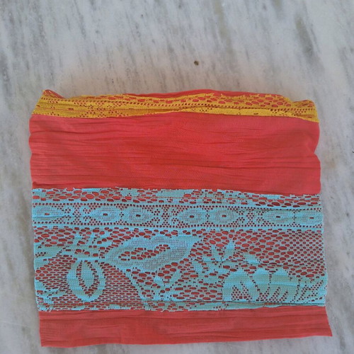 Handmade orange toiletry bag with lace, new