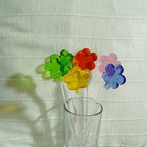 Drink stirrers new, set of 6 with colorful flowers