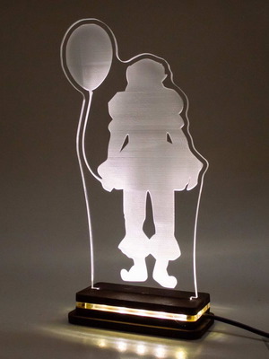 LED lamp "IT - Pennywise" new with wooden base and plexiglass